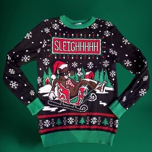 Well Worn Black and Green Holiday Sweater